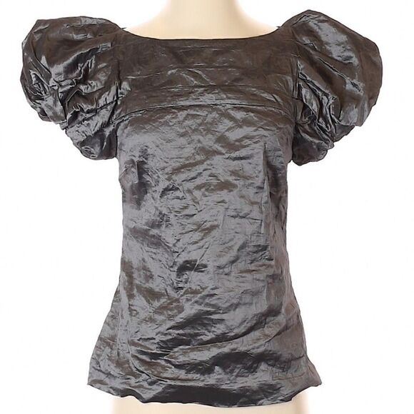 Ralph Lauren Gunmetal Pewter Metallic Pouf Sleeve Stretch Blouse - Picture 2 of 16